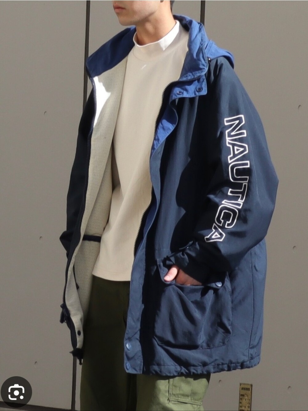 Nautica Hooded Navy Blue Windbreaker with Sleeve Logo